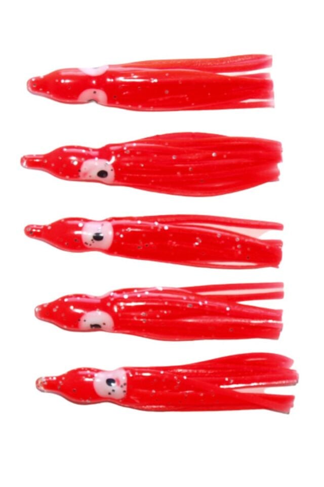 5'li Paket Ahtapot Silikon Yem 5 cm Kırmızı